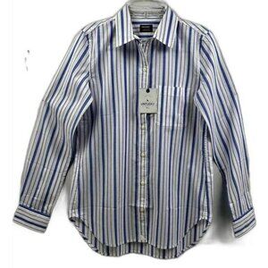 Untuckit "Pinot Perse" Womens Blue & White Striped Button-Down Shirt Size 0